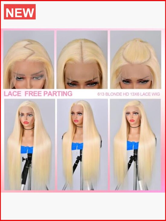 613 Lace Front Wig Human Hair 200 Density Blonde Straight 13X6 HD Transparent main image 4